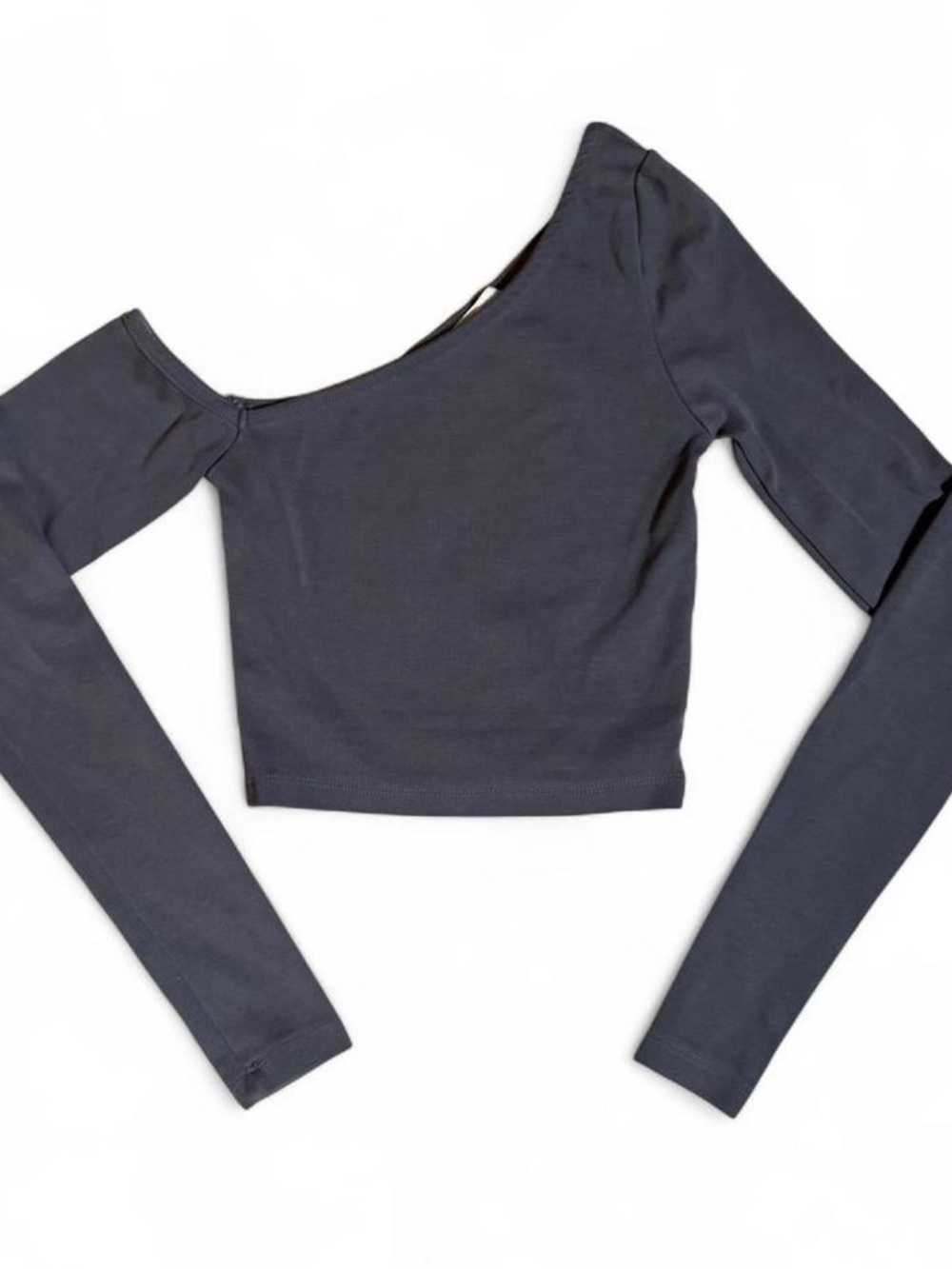 Long Sleeve Asymmetrical Crop Top - Charcoal
